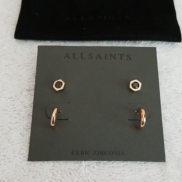 New ALLSAINTS Hexagon Stud & Huggie Hoop Earrings - Picture 2 of 4